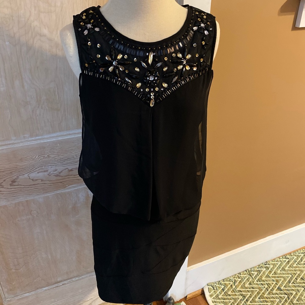 Black dress with black and gold beading